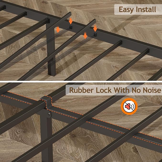 Furnulem Full Bed Frame with LED Lights,Industrial Storage Headboard with Charging Station,USB Port,Under Bed Storage,Wood Platform with Strong Metal Support,No Box Spring Needed, Silent