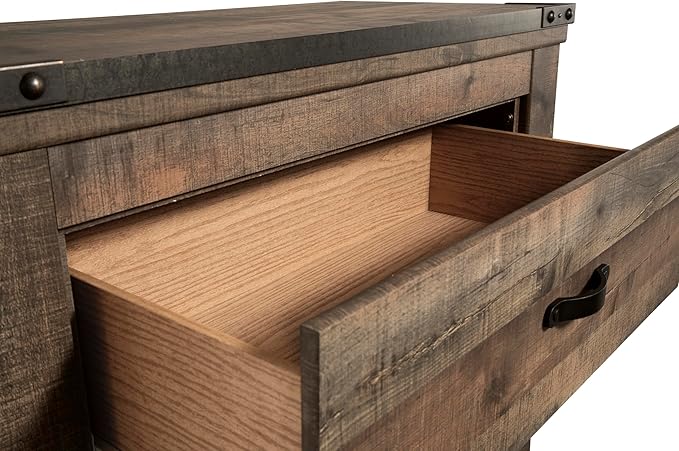 Signature Design by Ashley Trinell Rustic 5 Drawer Chest of Drawers with Nailhead Trim, Warm Brown