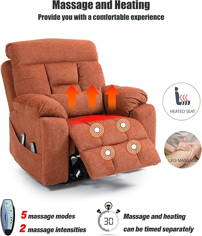 Oversized Lazy Boy Recliner Chair, 4 Motor Recliner with Power Headrest and Lumbar, Nursing Lift Chair with Vibrating Massage and Heated Seat