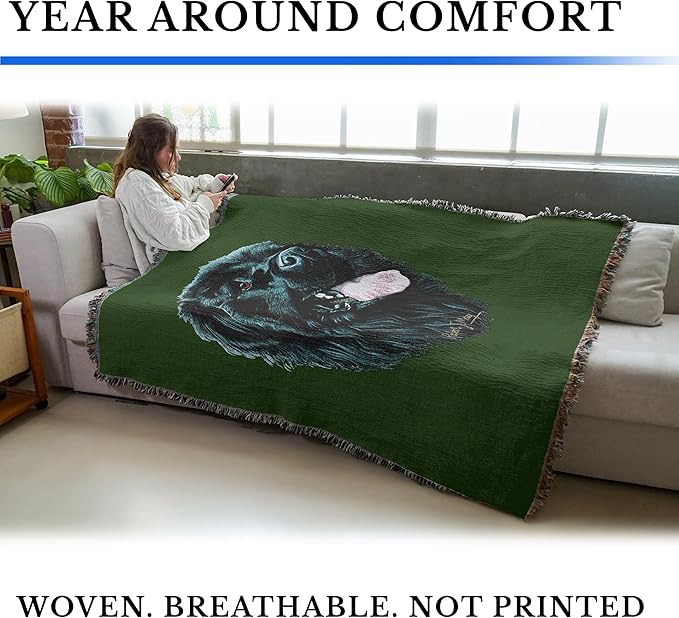 Pure Country Weavers Newfoundland Dog Woven Blanket Green by Robert May - Gift Cotton Tapestry Throw - Made in The USA - 72" x 54"