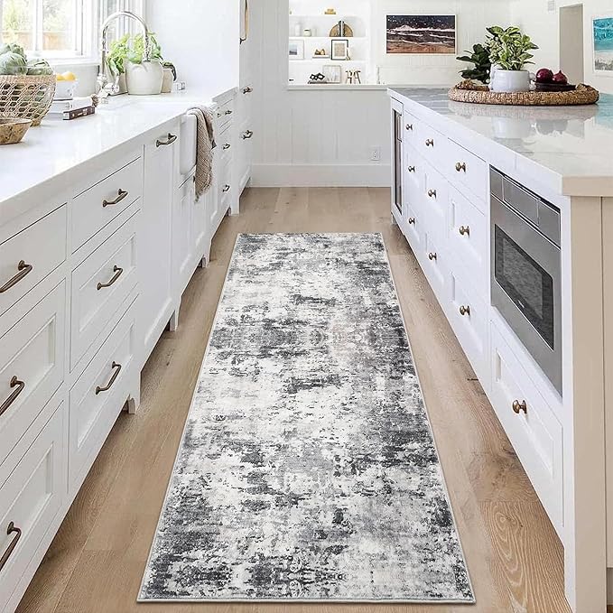 Runner Rug 2x6 Modern Abstract Hallway Machine Washable Non Slip Soft Stain Resistant Rugs Low Pile Non Shed Rug for Kitchen Bathroom, Green