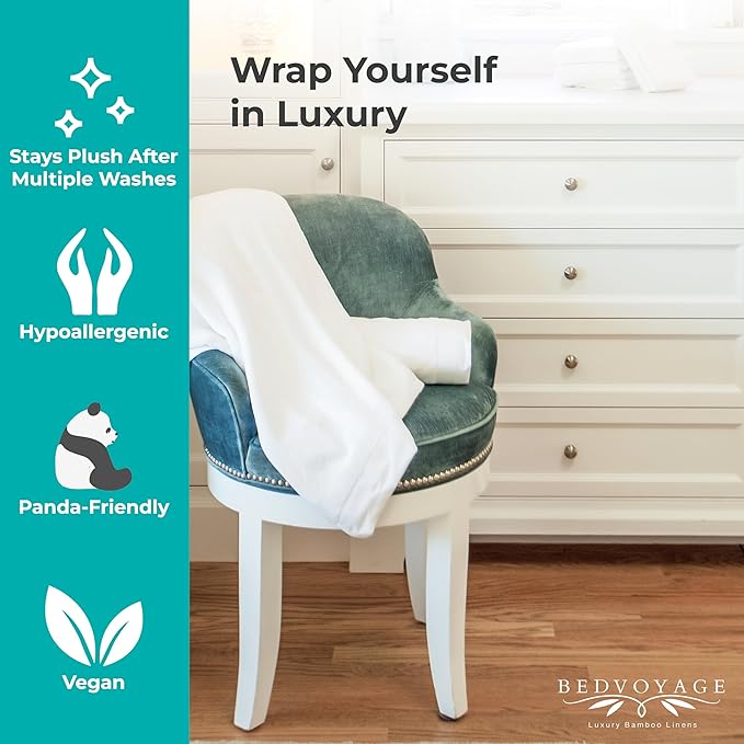 BedVoyage Luxury Bath Towels Set of 8 - Ultra Soft Plush Bathroom Towel Set - Highly Absorbent Viscose from Bamboo Bath Towels Ultra Soft - Spa Towel for Body - White