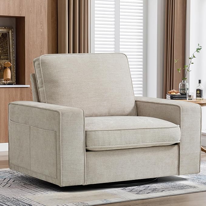 ABAKAN Chenille Sofa Swivel Chair for Living Room with Removable Backrest, Modern Accent Style Living Room Chair for Office/Library/Bedroom/Lounge,Beige