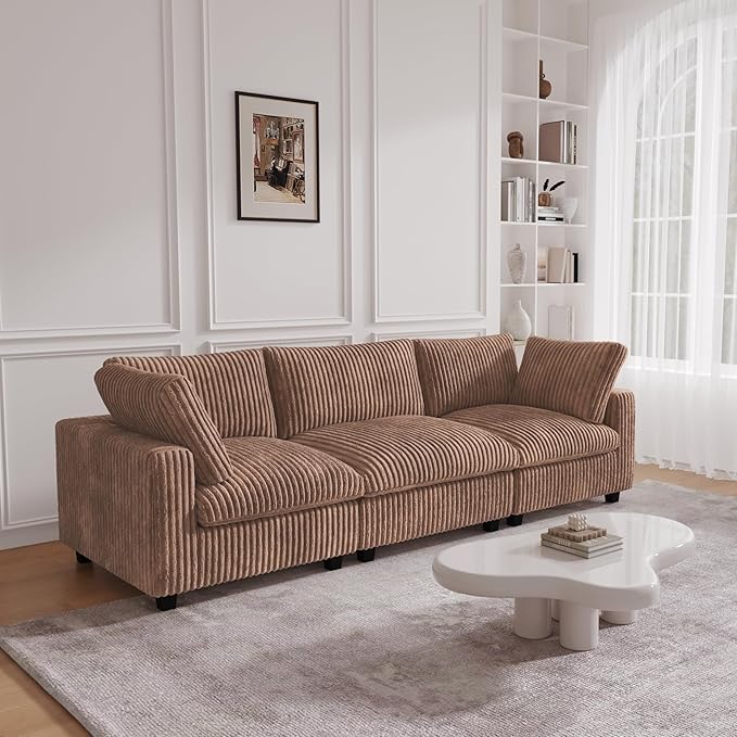 JACH 118" Sectional Couches, Convertable Modular Sofa for Living Room, Modern Deep Seat Couch, Sofa Covers Washable, Minimalist Plush Sofas for Living Room, Apartment, Brown