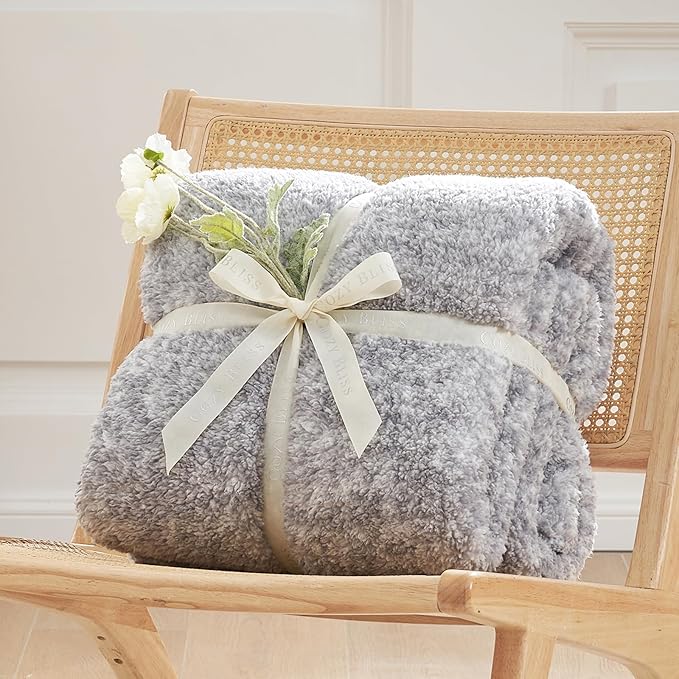 Cozy Bliss Ultra Soft Reversible Double Sherpa Sided Blanket, Fluffy Thick Warm Plush Fuzzy Blanket for Couch, Bed and Gifts (Mottled Grey, 60" x 80")