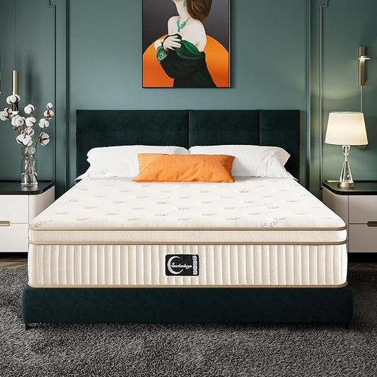 Gel Foam Innerspring Mattress - 14 Inch California King Size Mattress for Back Pain Relief, Medium Firm with Reinforced Edge Support, Off-White