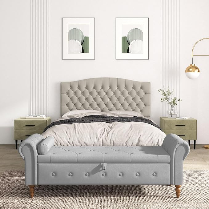Queen Headboard Only, Upholstered Head Board for Adjustable Bed Velvet Tufted Queen/Full Size Wall Mounted Headboard with Solid Wood Legs Head Board, Taupe