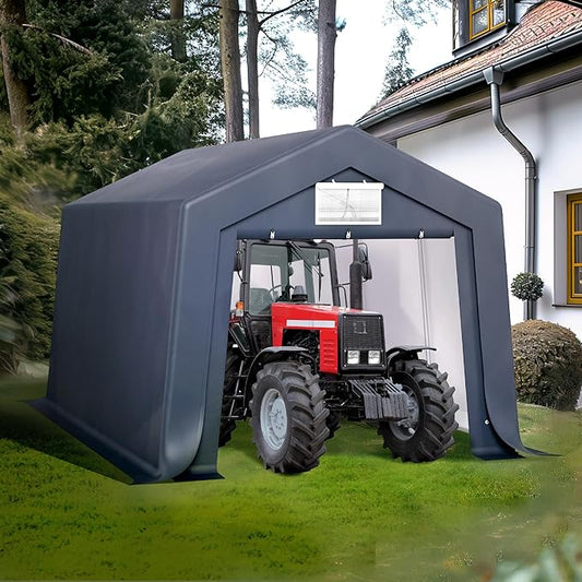 PHI VILLA 10'X15'*8.7' Outdoor Portable Storage Shelter Shed Garage with 2 Roll up Zipper Doors & Vents Carport for Motorcycle Waterproof and UV Resistant Anti-Snow Portable Garage Kit Tent, Gray