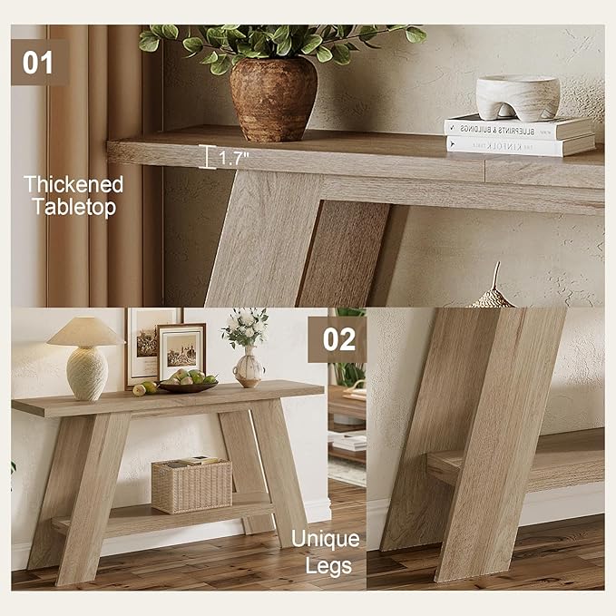 Treocho 63 Inch Long Farmhouse Console Tables for Entryway, 2-Tier Modern Wood Sofa Table with Shelf Behind Couch, Contemporary Narrow Entryway Table for Living Room, Hallway, Entrance, Walnut
