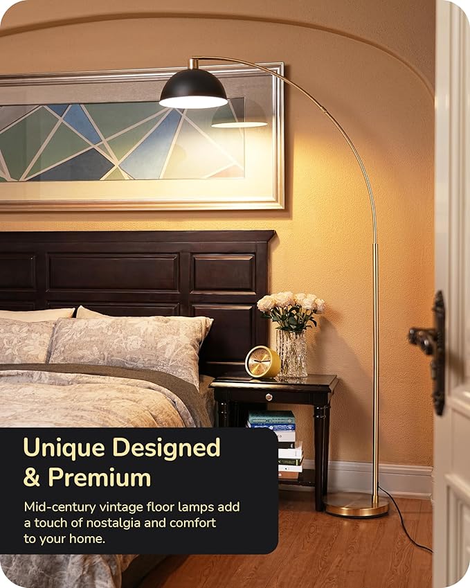 EDISHINE 78.3" Mid Century Modern Floor Lamp, Tall Standing Lamp with Remote, Rotatable LampHead, Brass Floor Lamps for Living Room, Bedroom, Office, Reading Corner, Gold/Black