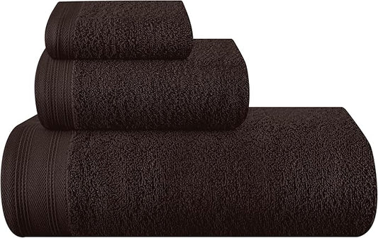 Ultra Soft 3 Pack Cotton Towel Set, Contains a Bath Towels 28x55 inch, a Hand Towels 16x24 inch & a Wash Coths 12x12 inch, Ideal Everyday use, Compact & Lightweight - Chocolate Brown