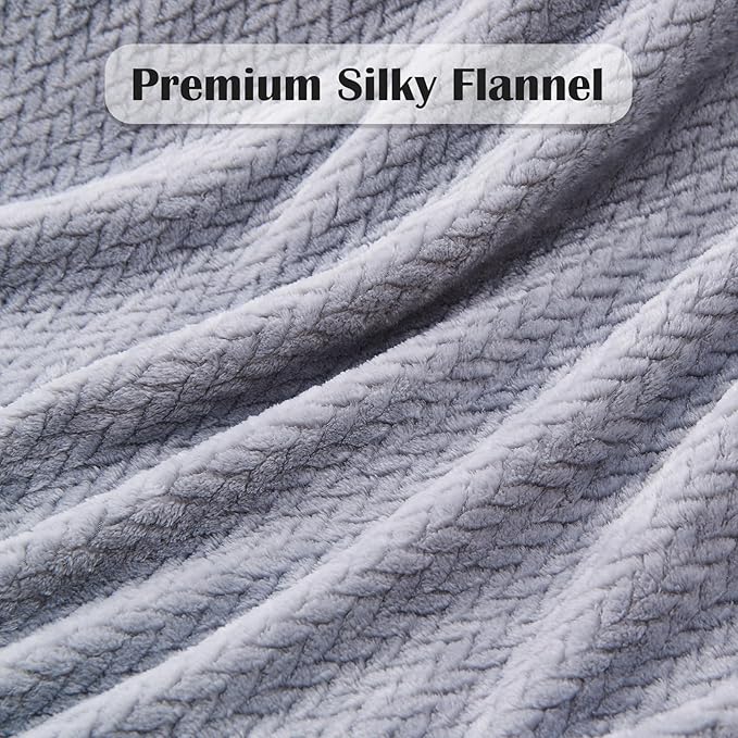 NEWCOSPLAY Super Soft Queen Blanket Grey Premium Silky Flannel Fleece Leaves Pattern Lightweight Bed Blanket All Season Use (Grey, Queen(90"x90"))