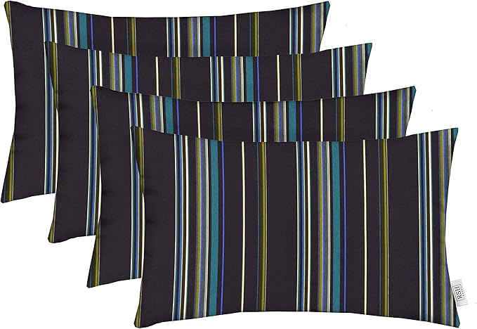 RSH DECOR: Sunbrella Lumbar Throw Pillows Set of 4 | 20" x 12" | Water and Fade-Resistant Performance Fabric | Outdoor Pillow Covers with Down-Alternative Inserts | Stanton Lagoon