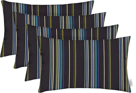 RSH DECOR: Sunbrella Lumbar Throw Pillows Set of 4 | 20" x 12" | Water and Fade-Resistant Performance Fabric | Outdoor Pillow Covers with Down-Alternative Inserts | Stanton Lagoon