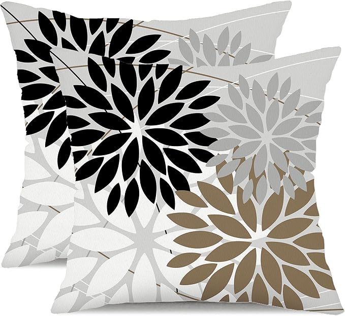 DFXSZ Outdoor Throw Pillow Covers 20x20 Inch Set of 2 Waterproof Spring Summer Geometric Elegant Black Brown Outdoor Pillow Covers for Patio Funiture Garden Couch 158G20