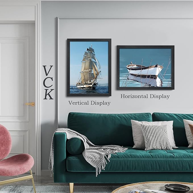 VCK 18x24 Poster Frame Set of 2 - Black, Textured Exclusive Solid Wood Picture Frames with Polished Plexiglass