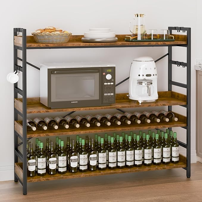 HCHQHS 4 Tier Bookshelf, Adjustable Industrial Bookcase, Vertical Tall Book Shelf, Wood and Black Metal Open Bookshelves for Home Office, Living Room, Bedroom