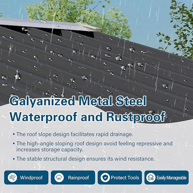 5 x 3 FT Outdoor Storage Shed, Metal Garden Tool Shed with Slooping Roof, Lockable Doors, All-Weather Bike Shed Easy to Assemble for Backyard, Patio, Lawn, Black