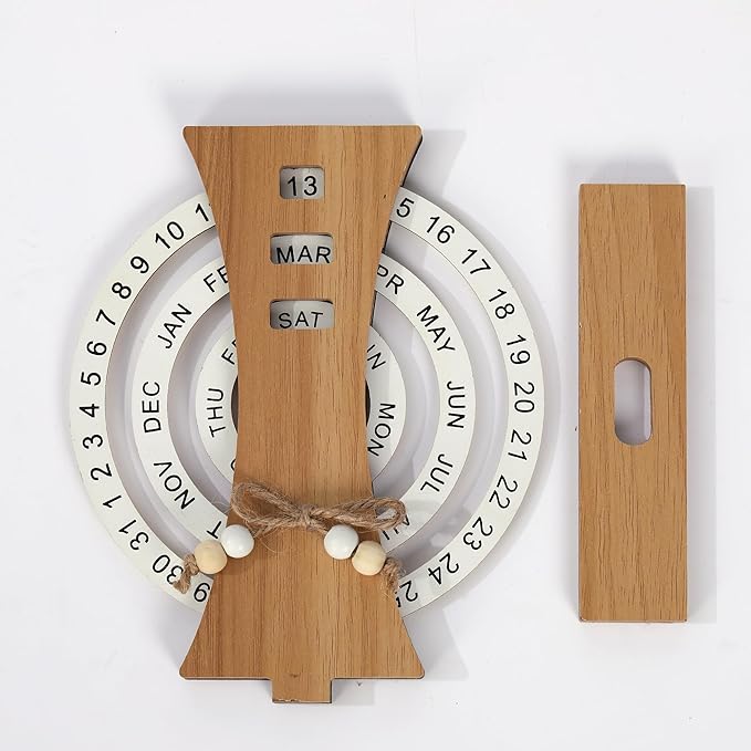 Perpetual Calendar, Wooden Disc Perpetual Desk Calendar, Wooden Disc Calendar, Gift Manual Rotating Wooden Block Calendar for Home Office Desk Date Week Month