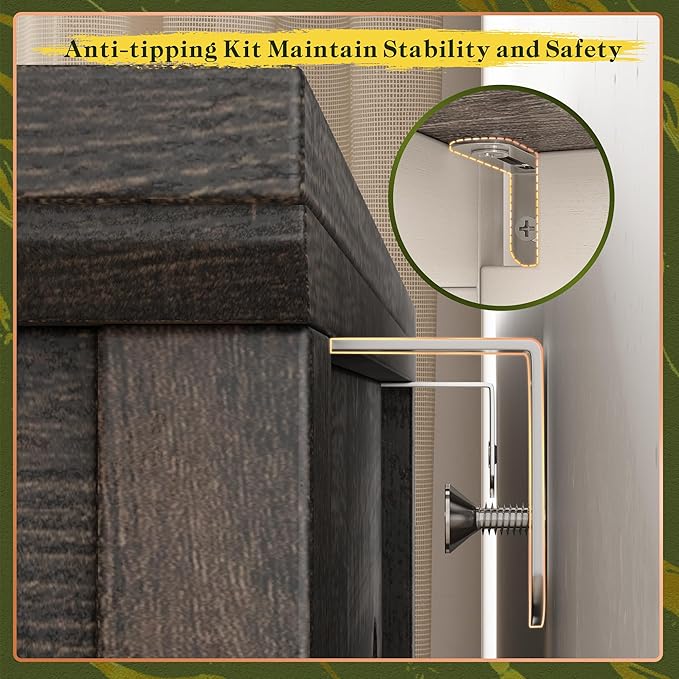 Farmhouse Dresser & Chest of Drawers, 7 Drawer Dresser with Smooth Metal Rails, Wide Large Storage Drawers and TV Stand for Bedroom, Hallway, or Closet