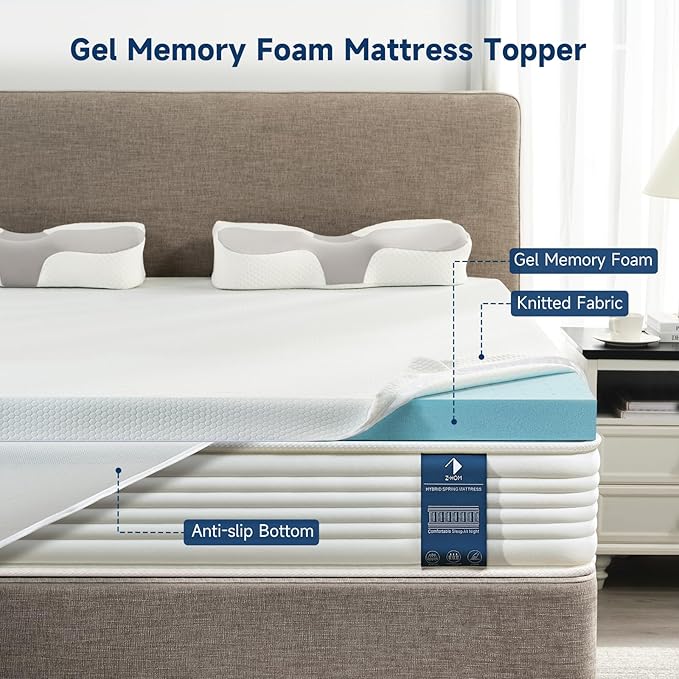 3 Inch King Size Memory Foam Mattress Topper, Cooling Gel Bed Topper with Premium Removable Skin-Friendly Non-Slip Cover, High Density Ventilated Mattress Pad CertiPUR-US & Oeko-Tex Certified, White