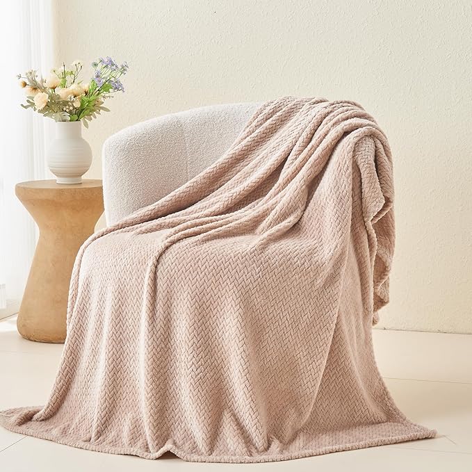 NEWCOSPLAY Super Soft Throw Blanket Taupe Premium Silky Flannel Fleece Leaves Pattern Lightweight Bed Blanket All Season Use (Taupe, Throw(50"x60"))