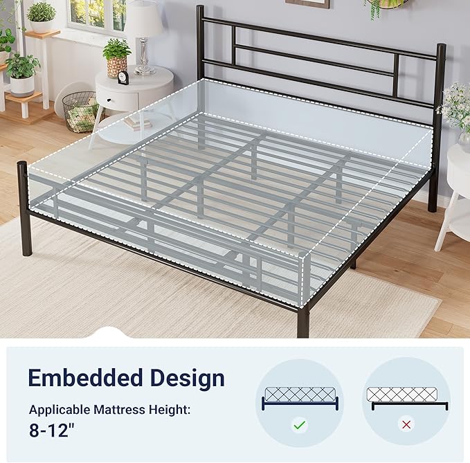 Allewie 14 Inch King Size Metal Platform Bed Frame with Headboard and Footboard, Underbed Storage, Strong Metal Slats Support, Mattress Foundation, No Box Spring Needed, Easy Assembly, Black