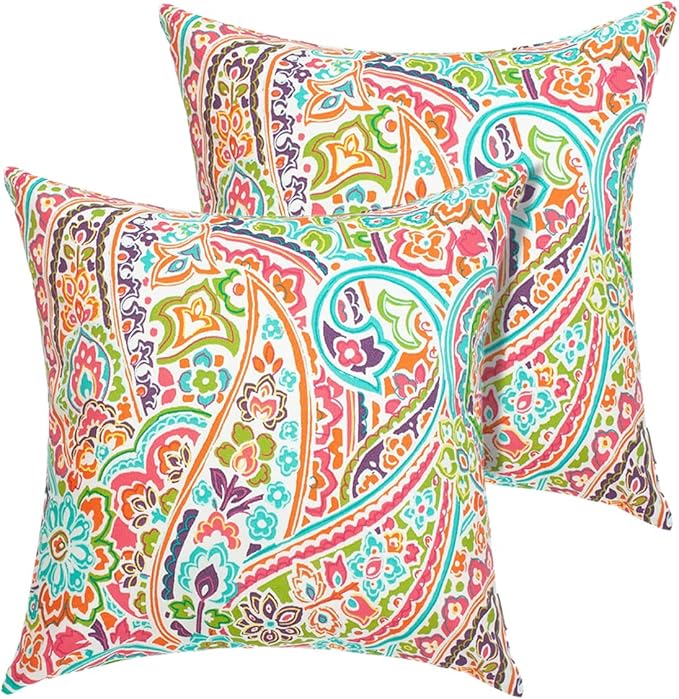 FUNHOME Outdoor Indoor Throw Pillows 18”x18”, Set of 2 Decorative Throw Pillows with Inserts, All Weather Water-Repellent Square Pillows for Bed, Couch, Sofa and Patio Furniture-Melora Paisley