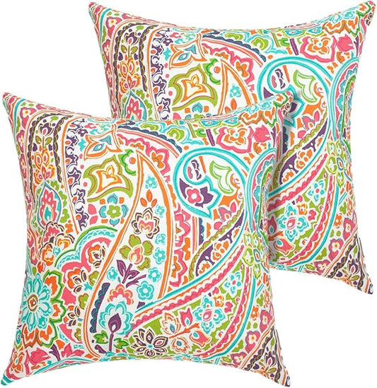 FUNHOME Outdoor Indoor Throw Pillows 18”x18”, Set of 2 Decorative Throw Pillows with Inserts, All Weather Water-Repellent Square Pillows for Bed, Couch, Sofa and Patio Furniture-Melora Paisley