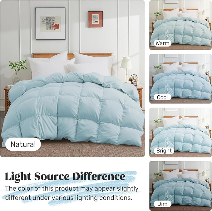 Joysoul Twin Size Down Comforter - All Season Ultra Soft Goose Down & Feather Fiber Fill, Luxury Hotel Blue Duvet Insert with Corner Tabs (68" X 88")