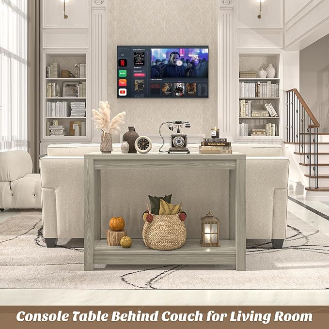 Small Farmhouse Wood Entryway Table Narrow Console Table with Storage Behind Couch Sofa Table with Shelves Entry Way Table with Open Storage, Easy Assembly, 32" Classical Washed Oak