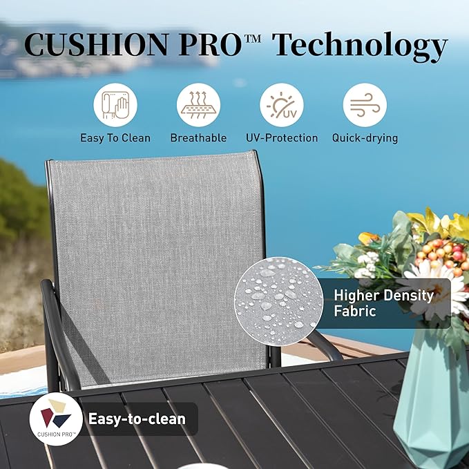 Patio Table and Chairs Set of 8, All-Weather Breathable Textilene Patio Chair with Gourd-Shaped Armrests, 83x39 Rectangle Table with Umbrella Hole, 9 Pcs Metal Frame Patio Dining Set