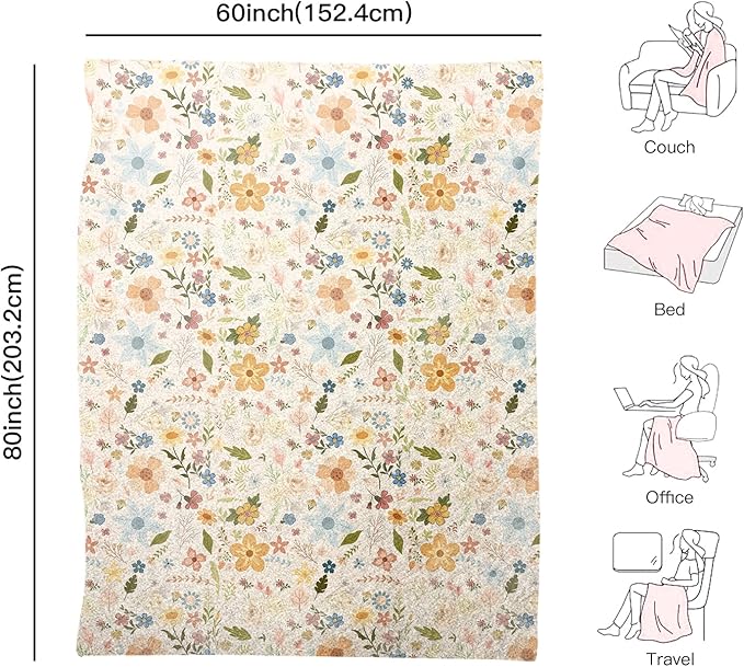 Floral Fluffy Cozy Blanket for Bed-Boho Super Soft Throw Blanket for Couch-Floral Birthday Gift for Women Queen Size 40×50 inches