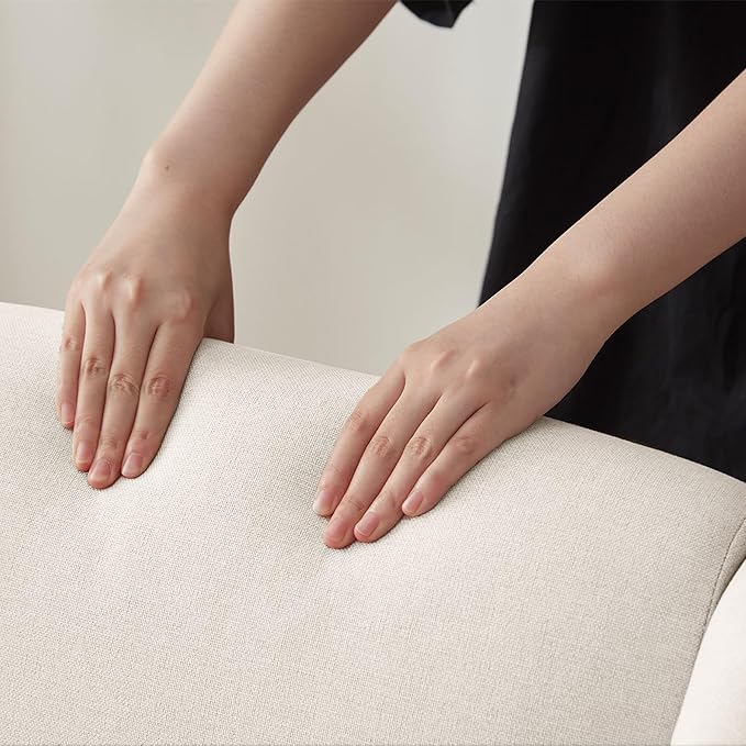 High Back Living Room Chairs, Fabric Accent Chair, Comfy Upholstered Armchair with Wooden Legs for Living Room, Bedroom, Apartment (2, Beige)