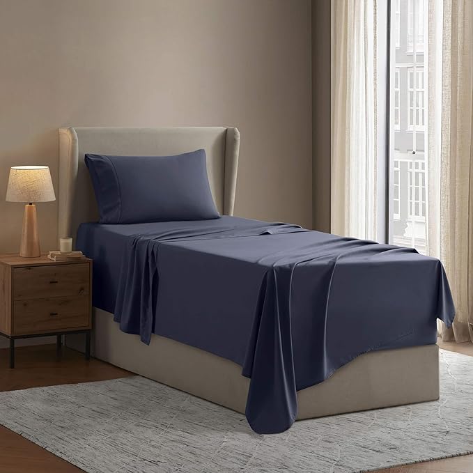 Nestl Twin XL Sheet Set - College Dorm Size - Luxury 1800 Ultra-Soft Microfiber Twin Extra Long Bed Sheets - Deep Pockets - Easy Fit - Extra Soft - 3 Piece Set (Twin XL, Navy Blue)