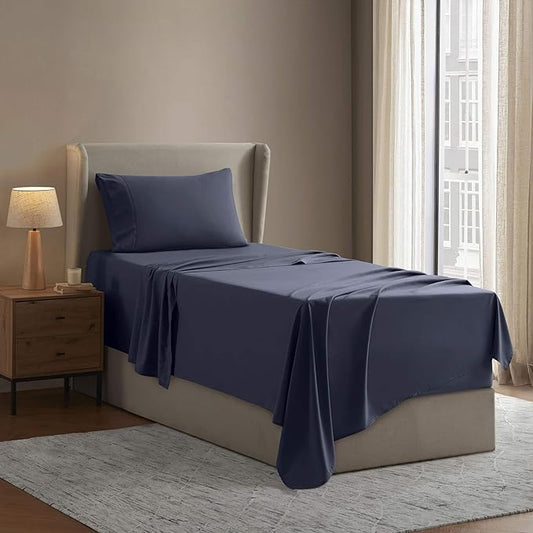 Nestl Twin Sheet Set - 1800 Ultra-Soft Microfiber Twin Bed Sheets - Double Brushed - Deep Pockets - Easy Fit - Extra Soft - 3 Piece Set - Bedding Sheets & Pillowcases (Twin, Navy Blue)