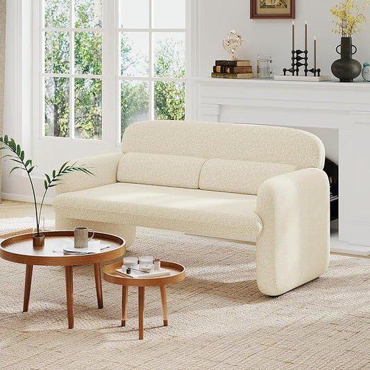 Furnimart Modern Loveseat Sofa, 54" 2-Seater Boucle Sofa, Comfy Upholstered Minimalist Couch, Small Couches for Small Spaces, Apartment, Office, Living Room, Bedroom, Dorm, Chenille White