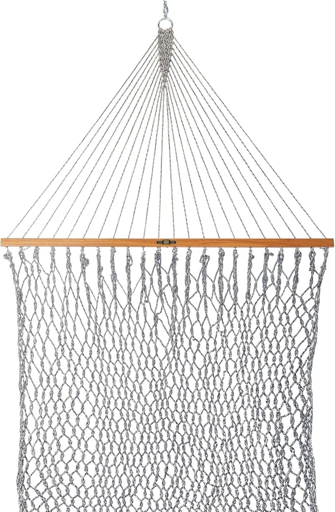 Original Pawleys Island Single Navy Oatmeal Heirloom Tweed DURACORD Rope Hammock with Extension Chains & Tree Hooks, Handcrafted in The USA, 450 LB Weight Capacity, 12 ft. x 50 in.