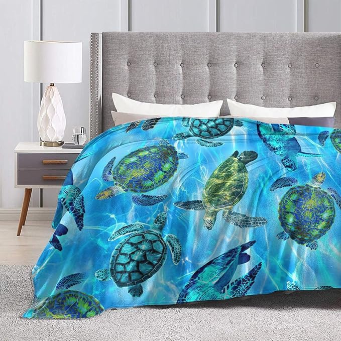 Sea Turtle Flannel Blanket Soft Cozy Nautical Ocean Turtle Fleece Plush Stuff Decor Throw Blanket Warm Sea Turtle Blanket Gifts for Girls Boys Lovers Women Adults Men Kids Bed Travel 60"x80"