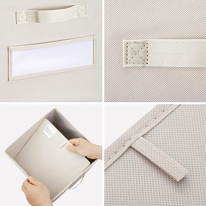 artsdi 13x13x13 storage cube bins (Set of 10) Fabric storage cubes with 10 Labels Window Cards & a Pen, storage cubes 13x13, Collapsible 13 inch cube storage bins, Cubby Organizer Boxes, Beige