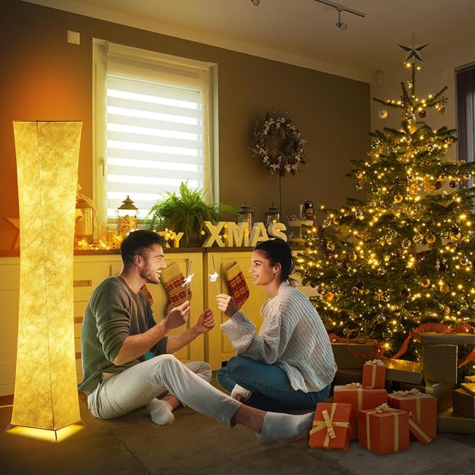 chiphy Floor Lamp, Dimmable 61" Tall Standing Lamp, 3 Levels Adjustable Brightness 12Wx2 LED Bulbs, Column Floor Light w/White Fabric Shade, Home Decor for Living Room, Bedroom, Kids Room