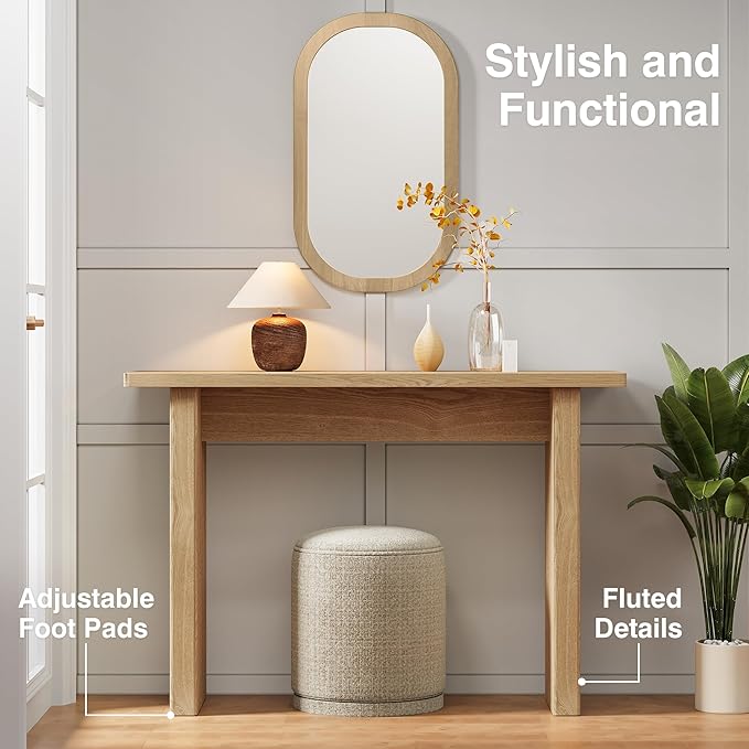 Fluted Entryway Console Table, Wooden Rectangular Sofa Table for Entrance, Narrow Wood Entryway Small Long Entry Table for Hallway, Living Room (Natural)