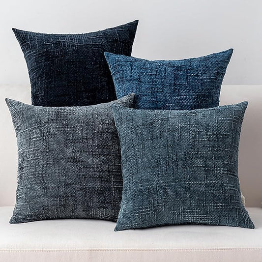 Decorative Throw Pillow Covers 20x20 Inch Set of 4, Soft Solid Farmhouse Chenille Couch Pillows, Spring Pillow Covers for Couch Sofa Bed Living Room Home Decor Pillowcase, Cool Colors
