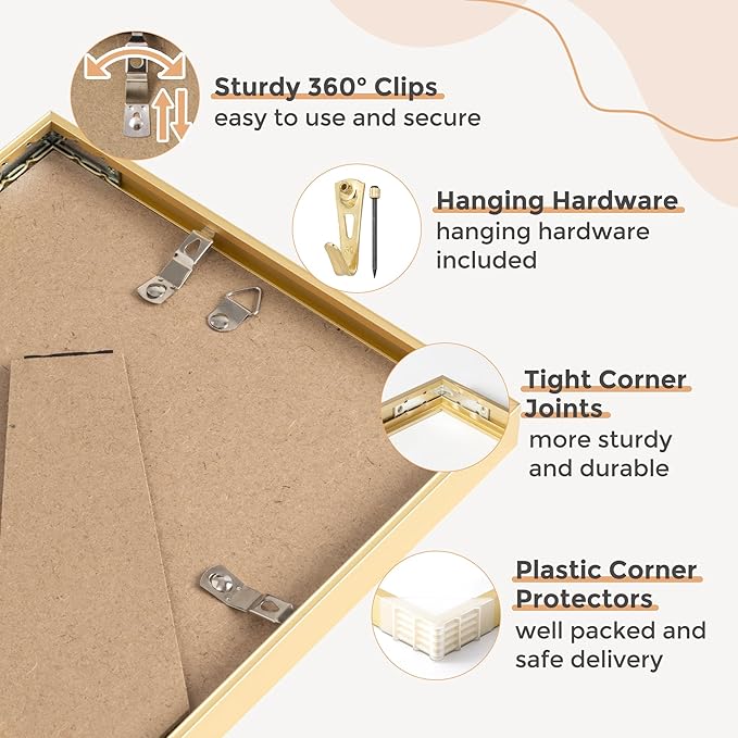 6x6 Metal Picture Frame - Gold Aluminum Square Frames with Real Glass, Wall Mounting Horizontally or Vertically, Simple and Elegant Decor for Wall Gallery Poster Photo Frames, Gold