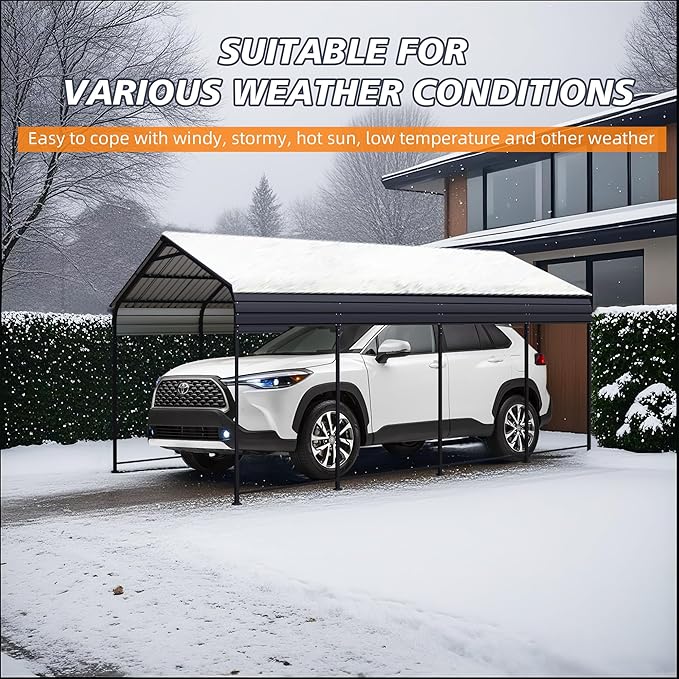 12x20 FT Heavy Duty Metal Carport with Galvanized Steel Roof with Enhanced Base Outdoor Car Port Shelter for Cars, Trucks and Boats