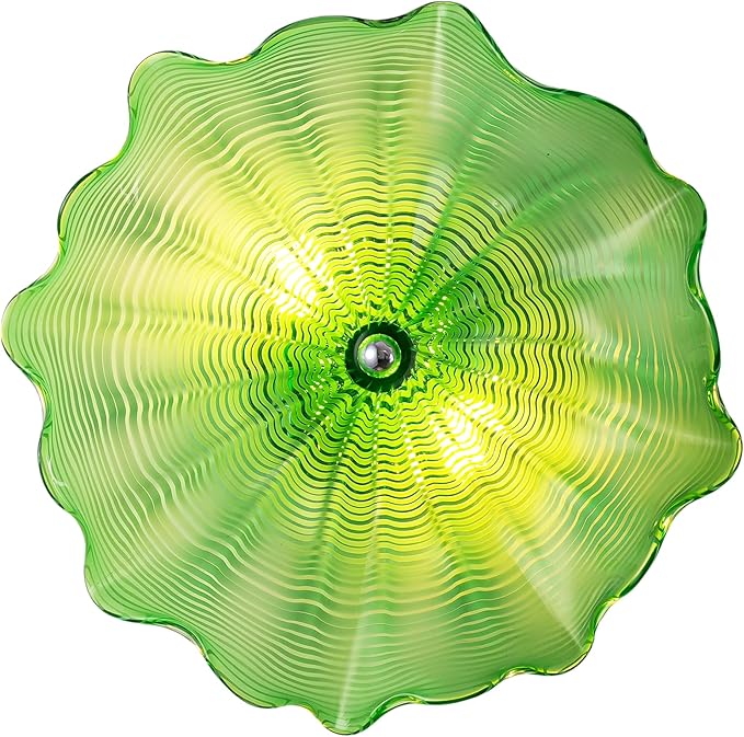Hand Blown Glass Plate Wall Decor, Modern Unique Glass Wall Art, Lotus Leaf Wall Plate Shape Wall Sconce with Transparent and Easy to Clean for Staircase, Living Room, Kitchen, Hallway (Green-1)