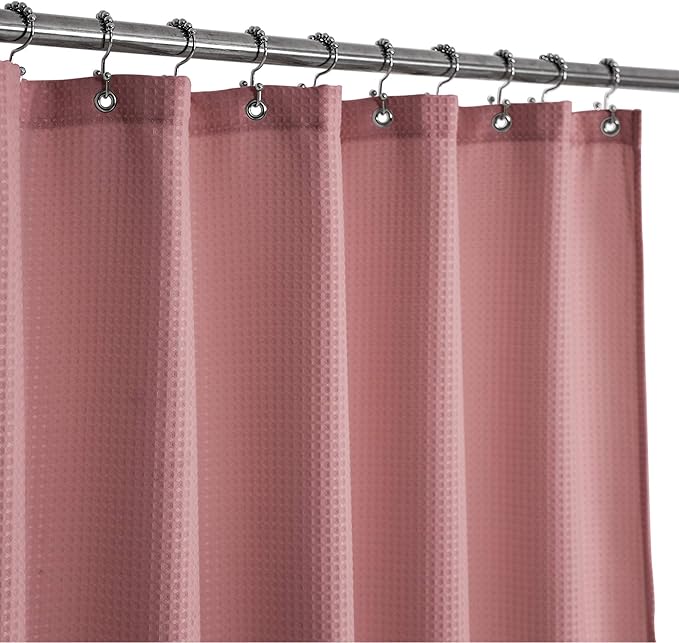 Barossa Design Waffle Weave Shower Curtain Hotel Luxury Spa, 230 GSM Heavy Duty Fabric, Water Repellent, Pale Mauve, 71"x72"
