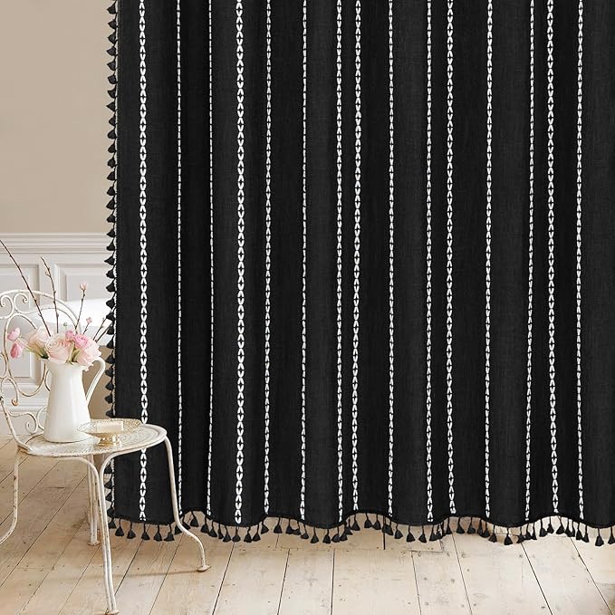 MitoVilla Black Small Stall Shower Curtain 36 x 72, Half Size Narrow Polyester Linen Heavy Fabric Shower Curtains for Boho Farmhouse Bathroom Decor, Wrinkle Resistant Cloth Shower Curtain