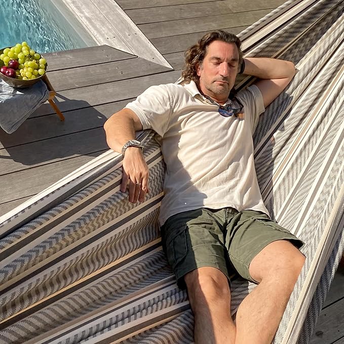 LA SIESTA® Flora Classic Cotton Hammock & TreeMount, Hammock & Tree Straps for Beams Posts - Indoor Outdoor Hammock, Extra Large Patio Hammock Bed Portable Hammock, 2 Person Hammock - King, Zebra