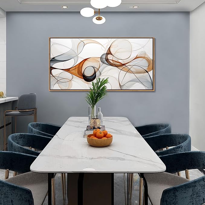 KLAKLA Modern Abstract Gray and Brown Designs - Colorful Curves and Translucent Medium - Frame Wall for Living Room Office Wall Decor Picture Artwork for walls